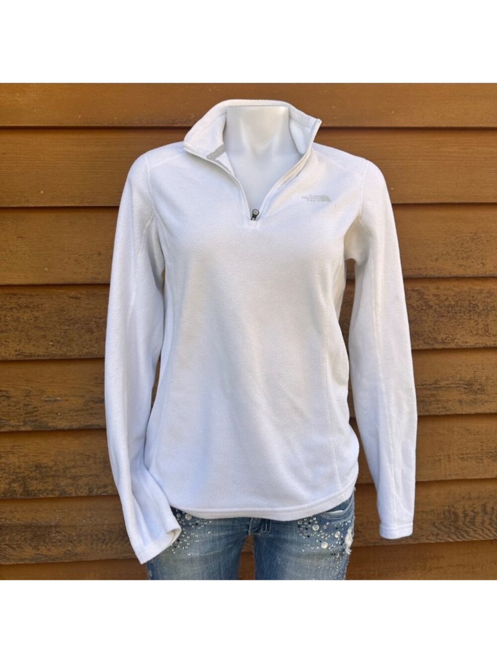 The North Face Womens White Fleece Quarter-Zip Pullover Size M Soft Lightweight